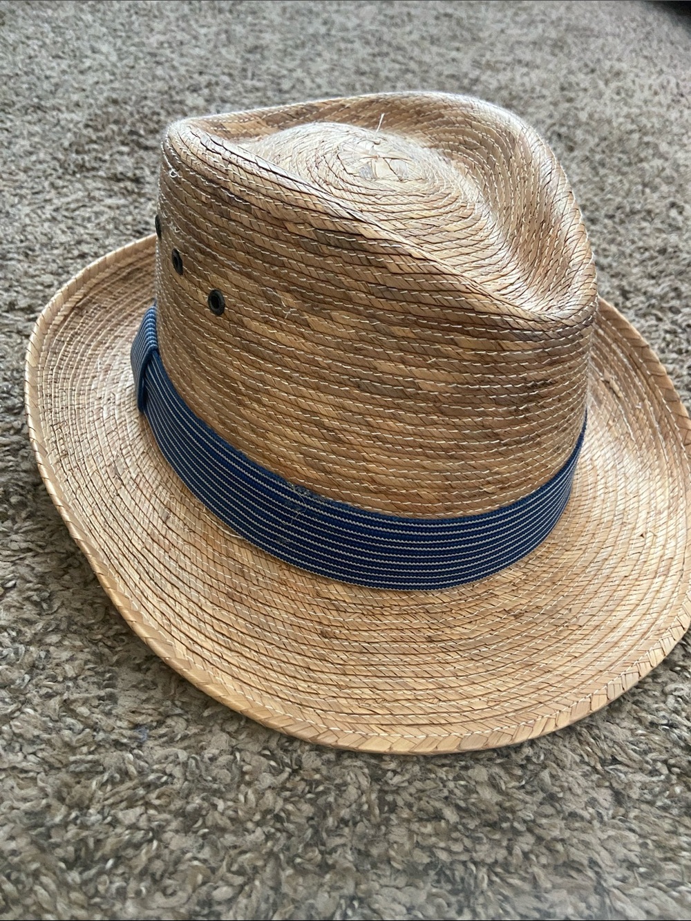 Men's Straw Fedora Hat with Navy Band
